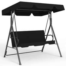 3-Seat Patio Swing Chair, Outdoor Porch Swing With Adjustable Canopy, Removable Cushion & Durable Frame For Patio, Garden, Poolside, Porch, Black - Black - View 7