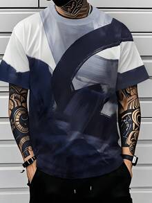 Camiseta de exterior para hombre - Tejido de poliéster transpirable con estampado geométrico, corte regular y cuello redondo, adecuada para gimnasio y uso casual |   Lavable a máquina, apta - Negro - Ver 3