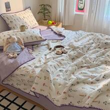 1pc Quilted Summer Air Conditioning Blanket With Hook And Lace Trim, Cute Pastoral Style, Soft And Comfortable Bedding, Suitable For Dorm, Bedroom, Apartment, Spring And Summer - Mauve Purple - View 5