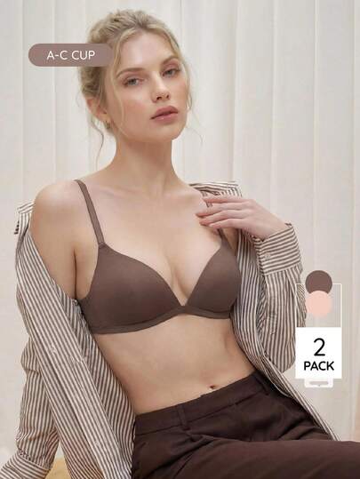 1/2件裝 女款純色細肩帶極簡修身休閒內衣