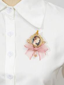 1pc Elegant Style Gorgeous Design Shiny Accessories College Badge Portrait Mesh Bow Shape Sparkling Rhinestone Badge Inlaid Elegant Women's Brooch Corsage Luxurious Jewelry Brooch Date Gift Collar Pin Suitable For Daily Wear - classic - View 2