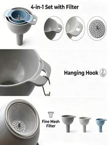 4pcs Plastic Funnel Set - Multi-Functional 4-In-1 Kitchen Funnel Kit With Strainer. Features Detachable Design And Large Pouring Opening; Perfect For Liquid Transfer And Dispensing - Essential Kitchen Tool. - View 8