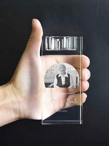 1pc Custom Laser Engraved Square Crystal Candle Holder, Personalized Upload Photo & Text Memorial Keepsake Tealight Holder, Funeral Condolence Gift For Family Grandparent, Desktop Home Decor. - Multicolor - View 4