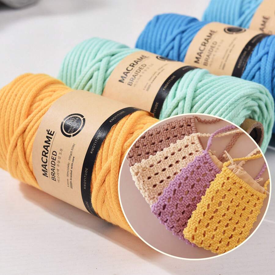Tali Katun Kepang Tebal 5mm/50m, Tali Katun Warna Serbaguna, Cocok Untuk Merajut DIY, Sulaman, dan Dekorasi Pesta Liburan - MultiWarna - View 1