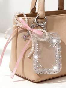 Tarjetero colgante Y2K con lazo de perlas, pegatinas DIY gratis, tarjetero portátil lindo con lazo de perlas, tarjetero de identificación decorado con strass, llavero de bolsa tarjetero, tarjetero de tarjetas de crédito, tarjetero de identificación multifuncional de dibujos animados, adecuado para escuela/trabajo/oficina/uso diario, regalo de cumpleaños único, regalo para maestros, regalo de fiesta, regalo de vacaciones, regalo de vuelta a la escuela - Multicolor - Ver 3