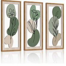 2D Flat Wall Decor, 3-Piece Set Minimalist Floral Wall Decoration, Bohemian Style Green Geometric Hanging Wooden Signs, Suitable For Living Room, Modern Bohemian Style Plant Leaf Wooden Plaques, Suitable For Apartment Bedroom Office Decor - Multicolor - View 2