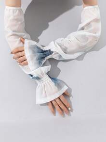 1 Pair Ink Print Chiffon Bell Sleeve Arm Covers, Soft Thin Breathable Styling Arm Warmers - White Gradient - 262 - View 3