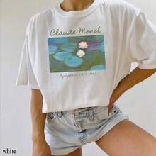 Playeras De Niña Graphic Tee Mens Tshirts "Nenúfares" de Claude , regalo para amantes del arte,  unisex con colores cómodos, regalo extragrande para maestras de arte,  con estampado art - Blanco - Ver 1