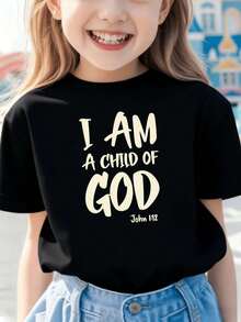 Camiseta infantil con mensaje de fe para ni?a, ideal para primavera. Confeccionada en tela de calidad, corte holgado, resistente y con un estilo minimalista y adorable. - Negro - Ver 2