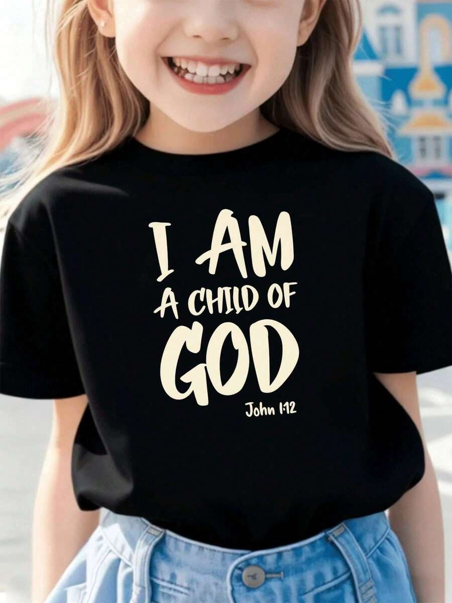 Camiseta infantil con mensaje de fe para ni?a, ideal para primavera. Confeccionada en tela de calidad, corte holgado, resistente y con un estilo minimalista y adorable.