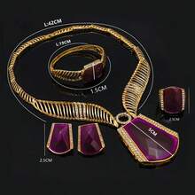 Woman Jewelry Set Luxe Gold-Tone Deep Purple Gemstone Jewelry Set: Statement-Making Necklace, Earrings, Bracelet & Ring Combo Crafted High Quality - Necklace + Earrings + Ring + Bracelet - View 7