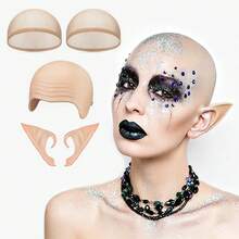 Halloween Latex Bald Head Cap Fairy Pixie Elf Pointed Ears Set With Wig Cap & Short Elf Ears For Cosplay Party Accessories Adult Costume Theme Party - Apricot - View 1