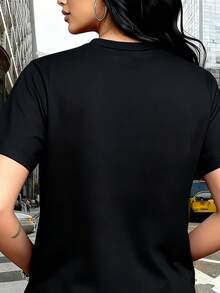 100% Pure Cotton, Y2K Bohemian Style, Modern Fashion, Women's Short-Sleeved Crew Neck T-Shirt, Casual And Comfortable, Women's Spring And Summer Casual Sportswear, Size S - 黑色 - 查看 2