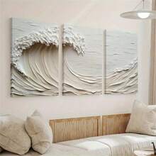 1pc/3Pcs Abstract Cream White Wave Textured Canvas Posters, Minimalist Wall Art Prints, Fashion Paintings For Living Room Bedroom Bathroom Kitchen Home Office Dormitory Decor Wall Decor Picture Optional Frame - Multicolor - View 3
