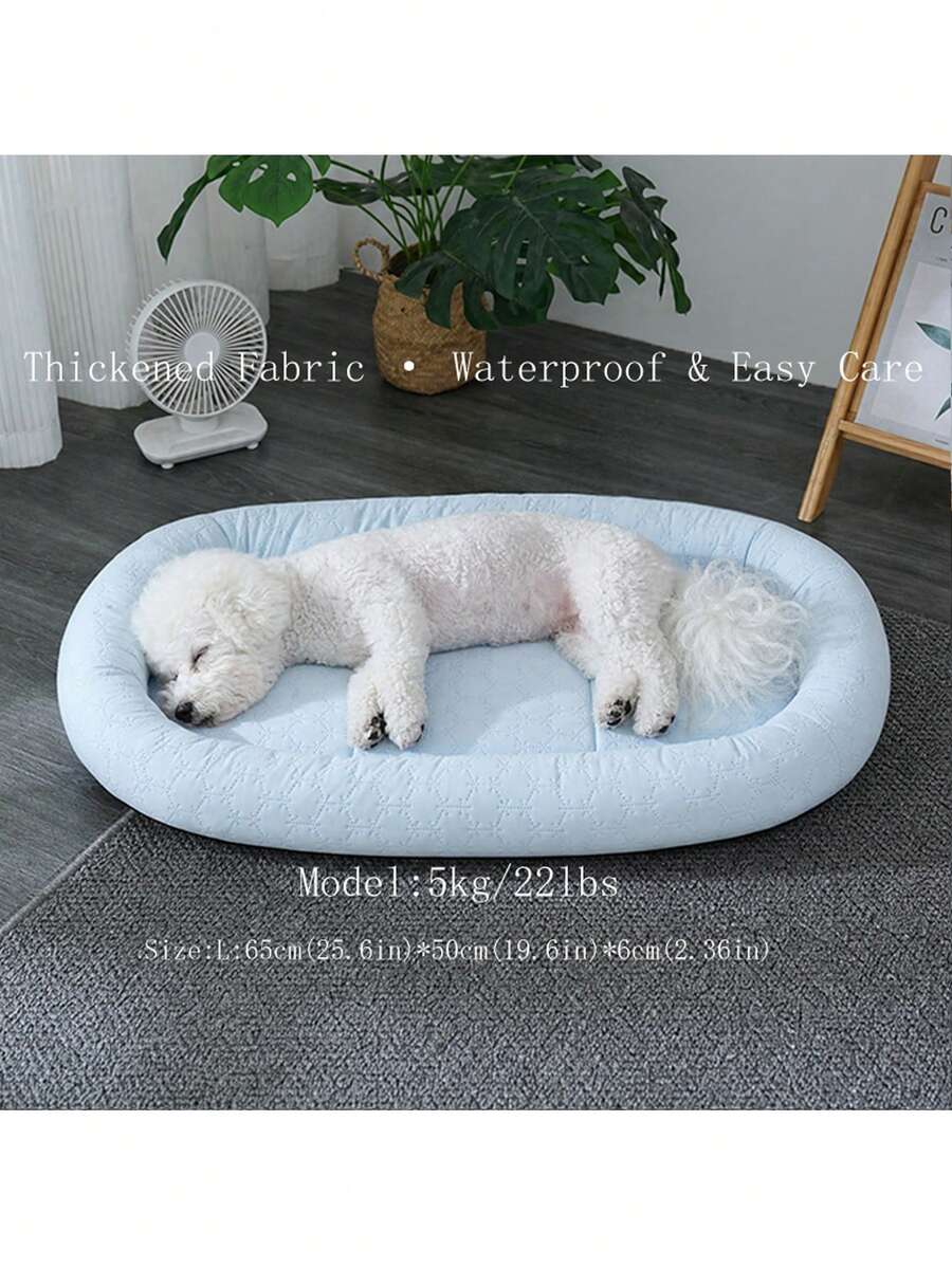 1pc Summer Cooling Ice Silk Latex Dog Bed, Pet Bed With Neck Support, Fully Polypropylene Fiber Filled, Non-Slip Dotted Bottom Waterproof Thickened Ice Silk Pad, Washable Breathable Cooling Nest, Suitable For Small Dogs, Medium Dogs And Cats