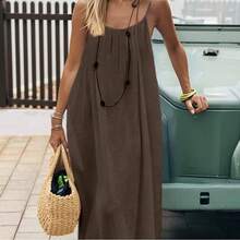 Women's 2026 Strappy Dress, Backless, Loose Fit, For Home Use. - Brown - View 3