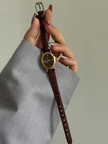 1件女款橢圓石英手錶，熱門精緻復古經典商務風，適合日常佩戴、送禮與派對 - 棕色 - 查看 5