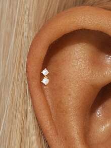 EleRunis 1PC 925 Sterling Silver Tassel Star Moon Flat Back Labret Conch Tragus Cartilage Helix Threaded Piercing Fine Jewelry For Daily Wear Party - Gold - View 17
