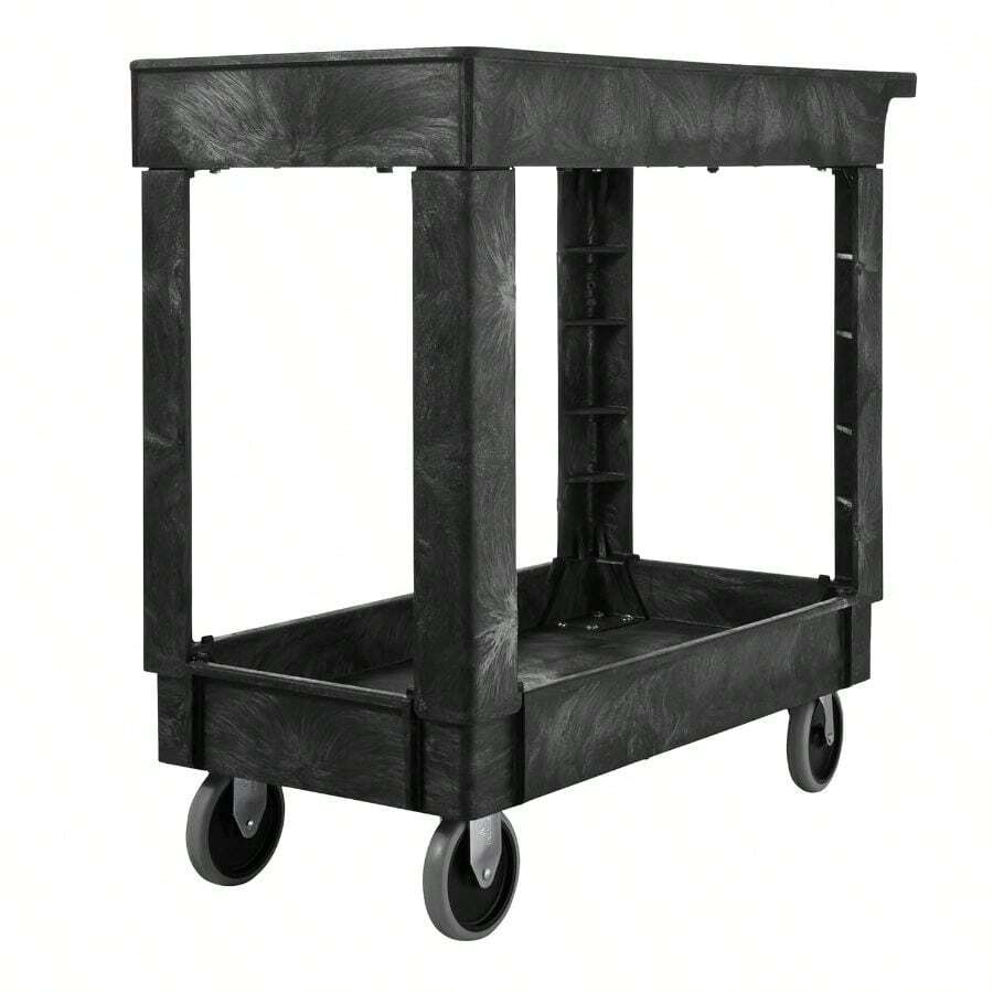 Commercial Products 2-Shelf Service/Utility Cart With Wheels, 300-Pound Capacity, Black, Lipped Shelves With Handle, Use In School/Restaurant/Warehouse/Manufacturing - S + Cart - View 1