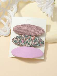 3pcs/Set Girls Fabric Solid Color Ditsy Floral Hair Clips, Sweet Cute Oval Hair Accessories, Simple Versatile Hair Clips - Multicolor - View 7