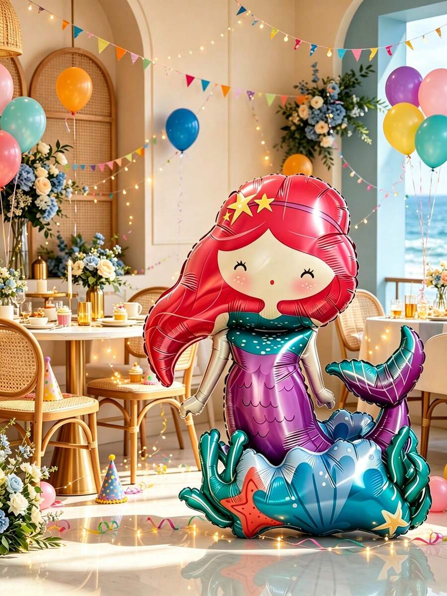 1 Ocean-Themed Standing Mermaid Balloon, Suitable For Birthday Parties, Themed Parties, Anniversaries, Housewarming Parties, Hen Parties, Back-To-School Celebrations, Graduation Parties, Wedding Receptions, Retirement Parties, - 1 YEAR - View 1