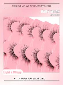 Asiteo 7 Pairs Cat Eye Natural Fluffy Cartoon Style Faux Mink Eyelashes, Transparent Stem, Eyelash Extension Effect Anime Eyelashes, Elongated Tail, Pure Girl Style Eyelash Extensions Makeup, Suitable For Daily, Party, Beach - 自然纖長款 - 查看 7