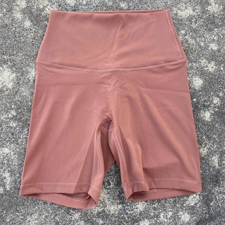 Solid Color Women's Fitness Sports High Waist Yoga Short Leg Cycling Full Body Workout Jog Squat Proof Inner Pocket - 玫瑰紅 - 查看 1