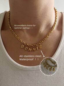 1 pieza de collar con colgante de gota de agua metálico de acero inoxidable, estilo retro minimalista de alta gama. - Collar de perlas sintéticas plateadas - Ver 1