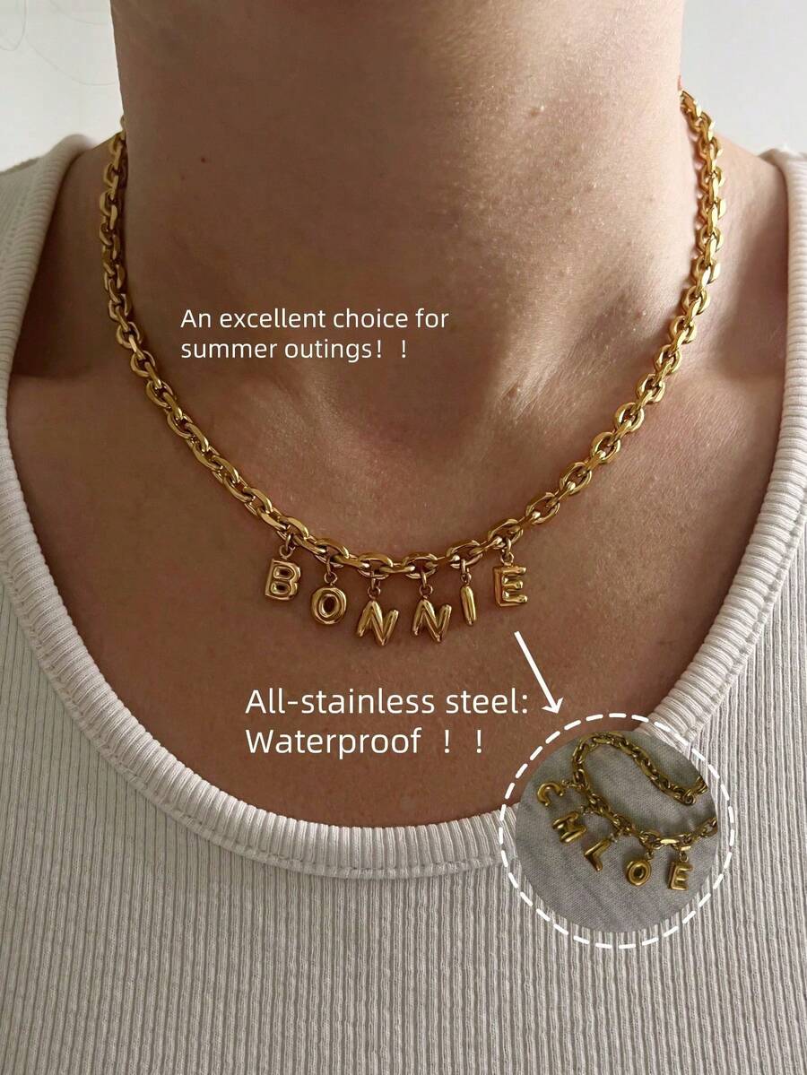 1 pieza de collar con colgante de gota de agua metálico de acero inoxidable, estilo retro minimalista de alta gama. - Collar de perlas sintéticas plateadas - Ver 1