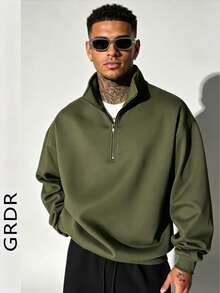 GRDR Men's Zip-Up Pullover Sweatshirt, Autumn/Winter - Olive Green - View 5