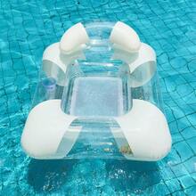 Silla flotante inflable de malla transparente con confeti de colores y toldo para el sol, cómoda tumbona de piscina con portavasos, adecuada para natación al aire libre - Multicolor - Ver 3