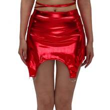 Performance Dress With A Patent Leather Skirt Featuring Gold Embossing. A Unique And Shimmering Design That Flatters And Slims The Figure, Perfect For Nightclubs. Party Wear, Dropshipping Available. - 紅色 - 查看 1