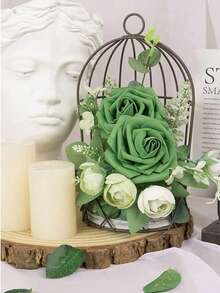 1/22/30pcs Artificial Green Foam Roses With Stems, Suitable For DIY Wedding Bouquets, Bridal Party, Table Centerpieces, Home Decor (No Packaging Box, OPP Bag Only). Summer, Holiday, Rose, Art, Bouquet Flowers - Multicolor - View 3