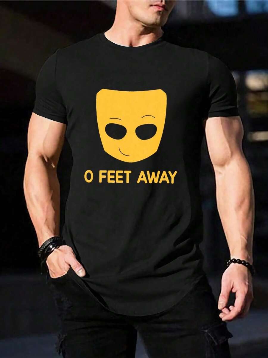 Funny Grindr-Inspired Gay Pride T-Shirt For Men - '0 Feet Away' Graphic Tee - Novelty LGBTQ+ Summer Casual Top For Young People - Crew Neck - 黑色 - 查看 1