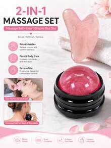 1 pièce Rouleau de massage à bille, balle de yoga, balle de fitness & outil de massage en forme de cœur - Planche Gua Sha pour le visage et le corps en rose pastel, soin en beige clair, resserrement musculaire, épilation - Surface durable et facile à nettoyer - Utilisation en salon ou à la maison SPA - Équipement de beauté, masseur corporel apaisant, matériau facile à nettoyer, grattoir hygiénique, combinaison d'instruments de soins personnels - Multicolore - Voir 4