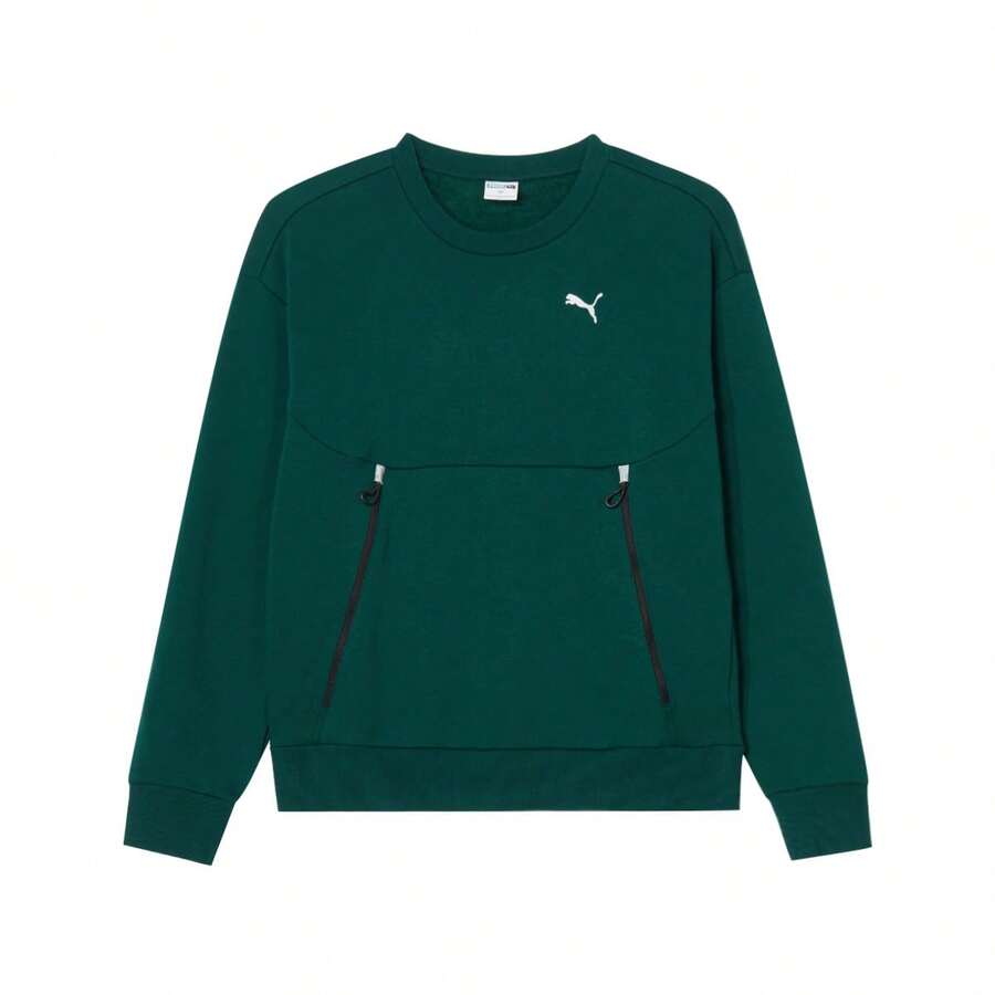 Puma 春秋款中性情侶休閒圓領長袖針織套頭衛衣 62973660 - 深綠色 - 查看 1