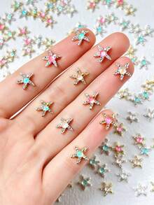 10 piezas de adornos de arte de uñas con forma de estrella de mar 3D de colores aleatorios, decoración de uñas de estrella de mar de metal con strass, gema de color sirena, strass de uñas de cristal brillante con parte posterior plana, adecuado para arte de uñas DIY, vaso, funda de teléfono, álbum de recortes y manualidades con tema oceánico, envío aleatorio - Multicolor - Ver 4