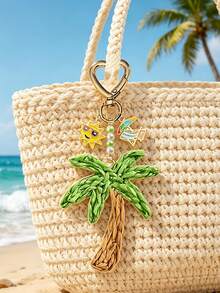 手工彩色草編椰子樹吊飾，含貝殼與海星元素，波希米亞度假風，編織藤條吊飾，海洋合金吊飾，夏威夷風格，情侶背包掛飾，汽車裝飾配件，送給朋友、家人、老師的禮物，郵輪必備，夏季假期禮物，開學禮物 - 彩色 - 查看 5