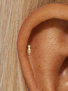 EleRunis 1PC 925 Sterling Silver Tassel Star Moon Flat Back Labret Conch Tragus Cartilage Helix Threaded Piercing Fine Jewelry For Daily Wear Party - Gold - View 16