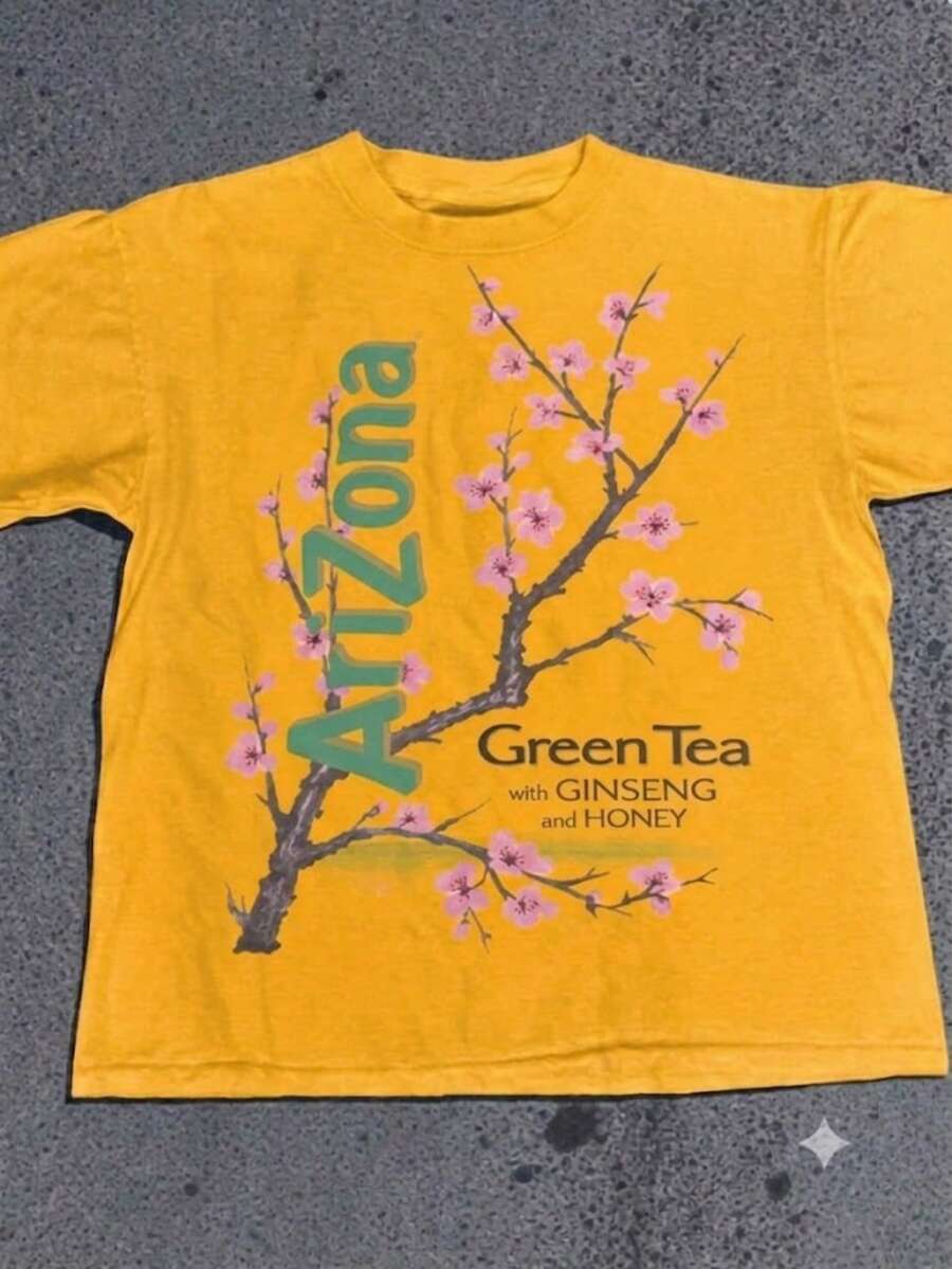 100% Cotton Women's T-Shirt - Men'S Tee Featuring Arizona Green Tea Design - 2026 Everyday Apparel - Summer Tops - New Summer Outfits For Women - 黃色 - 查看 1