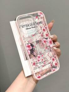 1件彩繪櫻花印花軟手機殼，適用於 iPhone/手機 - 粉色 - 查看 2