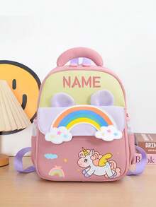 1pc Mini Back To School Personalized Customized Fashionable Cute Cartoon Rainbow, Unicorn, Astronaut Theme Backpack, Zipper Closure Nylon Material, Adjustable Shoulder Straps, Handheld, Suitable For School, Shopping, Outdoor Travel, Daily Use. Birthday Gift. - Multicolor - View 6