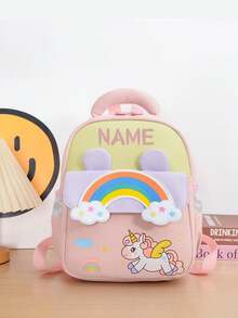 1pc Mini Back To School Personalized Customized Fashionable Cute Cartoon Rainbow, Unicorn, Astronaut Theme Backpack, Zipper Closure Nylon Material, Adjustable Shoulder Straps, Handheld, Suitable For School, Shopping, Outdoor Travel, Daily Use. Birthday Gift. - Multicolor - View 4