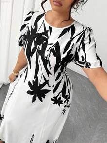 xuehuamaoyi02  Vestido midi de línea A con cintura ceñida, elegante y favorecedora para mujer talla grande, ideal para uso diario y para ir al - Blanco y Negro - Ver 3