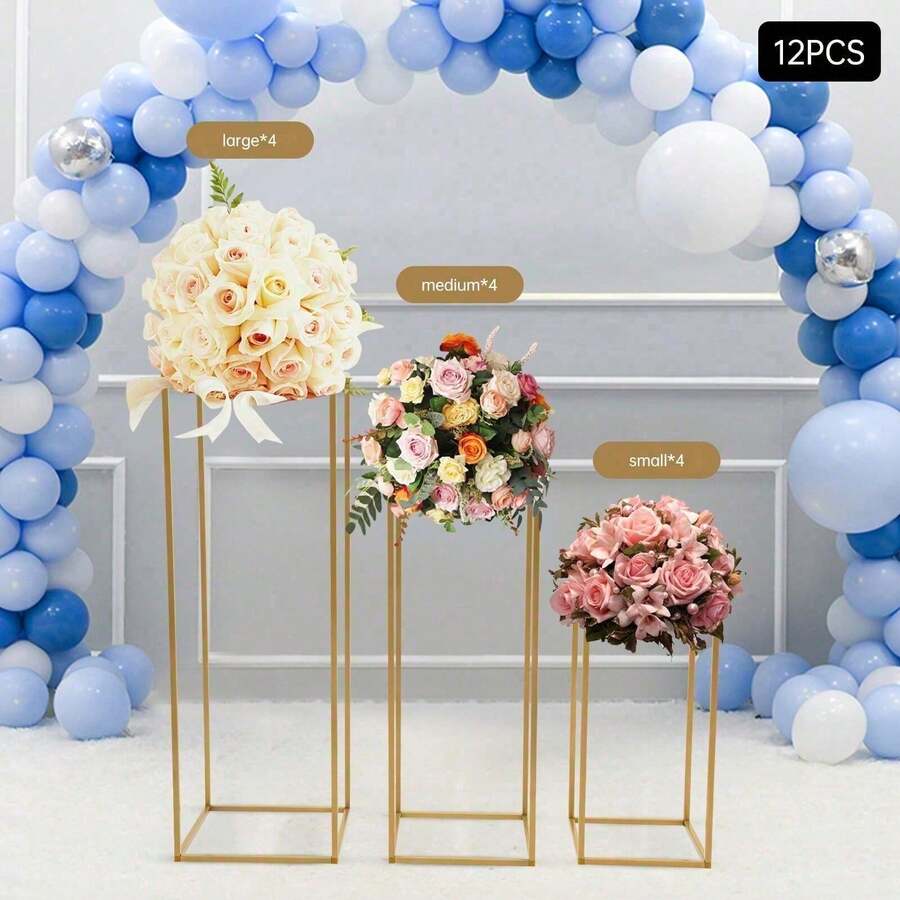 12 Pcs Metal Flower Stand With Hammer,Wedding Centerpieces,Party Decor, 3 Sizes - 1 - View 1