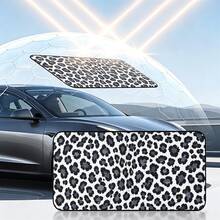 1pc Grey Leopard Print Car Windshield Sunshade, Black Rubber Material, Foldable, Easy Storage, Blocks Sunlight And UV Rays, Cools And Protects Car Interior - A - View 1