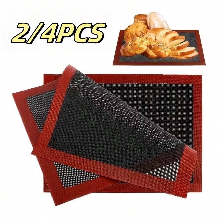2/4PCS Heat Resistant Silicone Baking Mat, Breathable Mesh Non-Stick Oven Liner, Reusable Baking Sheet Pad, Macaron Cookie Pizza Bread Baking Mat, Home Baking Tool, Heat Resistant Easy Clean, Even Heating Ventilation, Fits Oven Tray, DIY Cookie Pastry Cake Making, Kitchen Baking Dedicated Silicone Mat, Replace Parchment Paper, Material, Essential Baking Accessory For Baking Enthusiasts