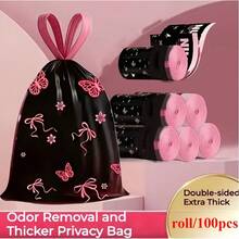 1 Roll 100pcs Scented Drawstring Trash Bags - Thickened Tear-Resistant - Pink Bow Pattern, Dense Polyethylene Drawstring Trash Bags - Multi-Purpose Disposable Storage Bags, Suitable For Kitchen, Bathroom, Living Room, RV, Bedroom, Office, Halloween And Christmas Gifts - A - View 7