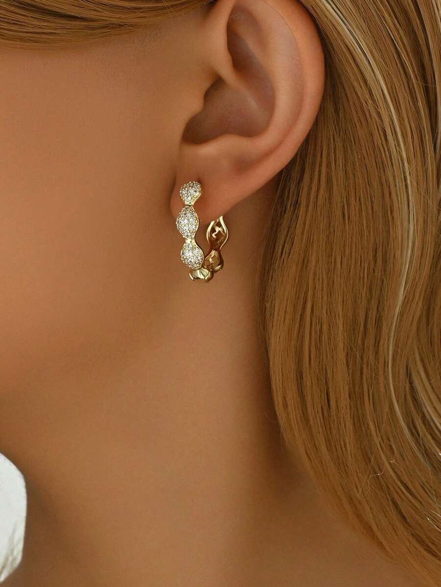 Full Rhinestone Gourd Dangle Earrings For Women, Luxury High-End Long Earrings, Slimming Effect, Niche Exquisite Rhinestone Studs For Evening Party - Earrings 1230 - View 1