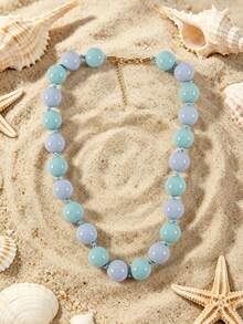 1pc European & American Bohemian Round Geometric Acrylic Mixed Color Beaded Rope Handmade Knotted Women's Necklace With Stainless Steel Accessories, Holiday Gift, Daily Wear - Hand-knotted Resin Stainless Steel Accessory Necklace - View 16